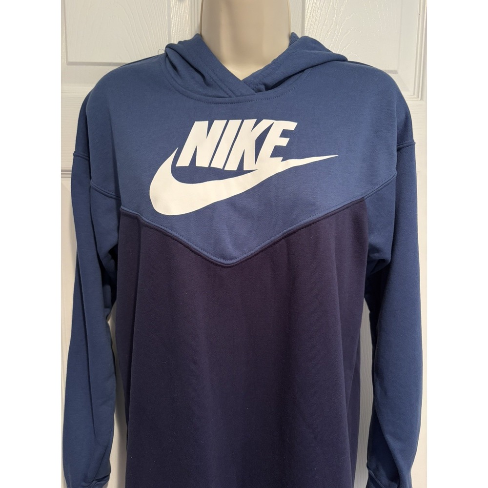 Nike Hoodie Dress Womens XS Blue Colorblock Swoosh Loose Fit BV4844-410